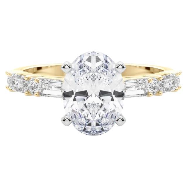 GIA 0,9ct Oval Round
Baguette Channel Band Anello con diamanti in oro giallo 18K