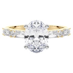 GIA 0,9ct Oval Round
Baguette Channel Band Anello con diamanti in oro giallo 18K