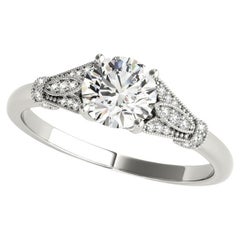 GIA 1,06 Karat Runder Vintage Milgrain Pave Leaf 18K Weißgold Diamantring