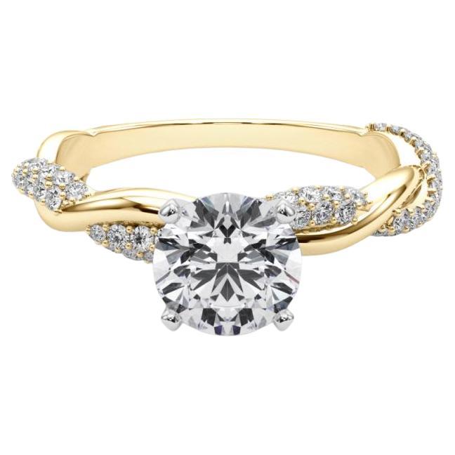 GIA 1,01 Karat runde gedrehte Pave geflochtene Band 18K Gelbgold Diamantring