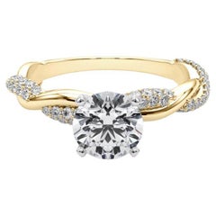 GIA 1,01 Karat runde gedrehte Pave geflochtene Band 18K Gelbgold Diamantring