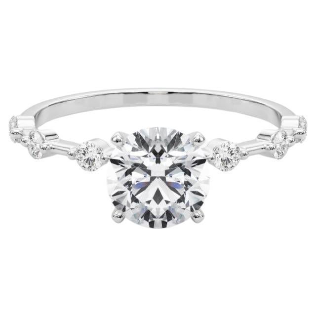 GIA 1.58ct Round Decorated Bamboo Band Solitaire White Gold Diamond Ring