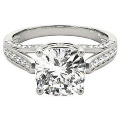 GIA 1.8ct Cushion Scrolling Ribbon Pave Cathedral Diamond Ring