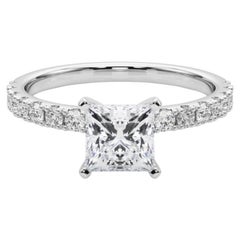 GIA 1.76ct Princess Solitaire avec Demi-Eternité  Bague en diamant