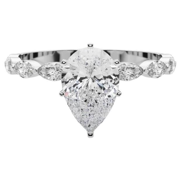 GIA Certified 1.2 Carat Pear Diamond Band Solitaire Platinum Diamond Ring