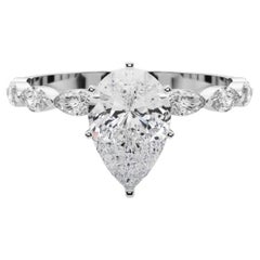 Anillo de diamantes de platino solitario con banda de diamantes pera de 1,2 quilates certificado por el GIA