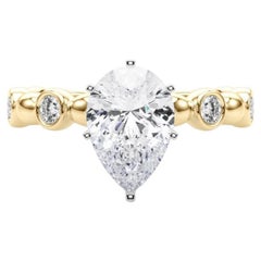GIA 1.3ct Pear Side Stone Bezel Band Solitaire Yellow Gold Diamond Ring