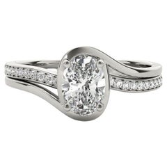 GIA Certified 1.51ct Oval Curved Halo Split Band Pave Platinum Diamond Ring