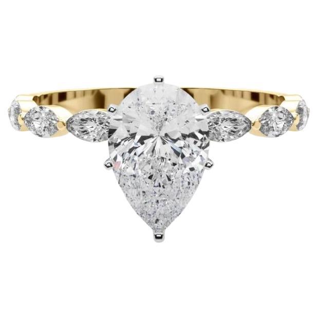 Anello con diamante solitario a fascia con diamante a pera da 1.01 carati certificato GIA