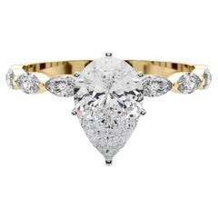 Anello con diamante solitario a fascia con diamante a pera da 1.01 carati certificato GIA