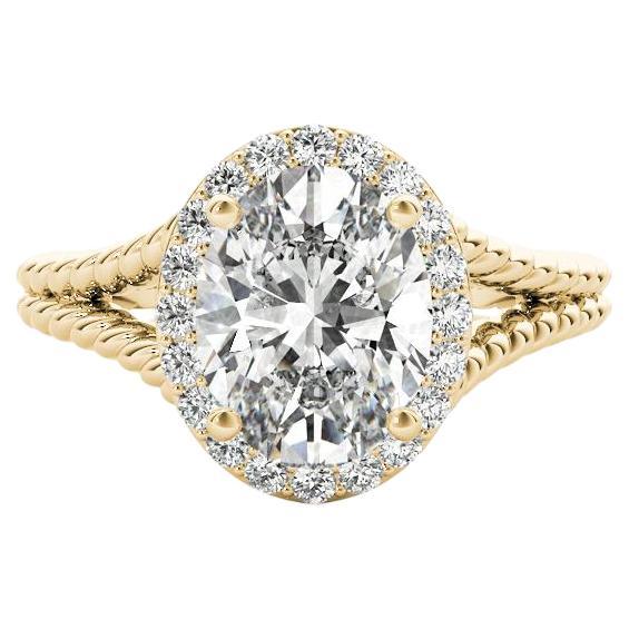 GIA 1 Karat verdreht Seil Split Shank Oval Halo 18K Gelbgold Diamantring