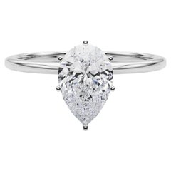 GIA 0.96ct Pear Prong Set Solitaire Slim Band 18K White Gold Diamond Ring