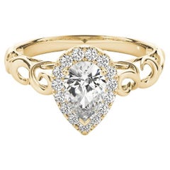 GIA Certified 1.7 Carat Pear Halo Ribbon Cathedral Yellow Gold Diamond Ring