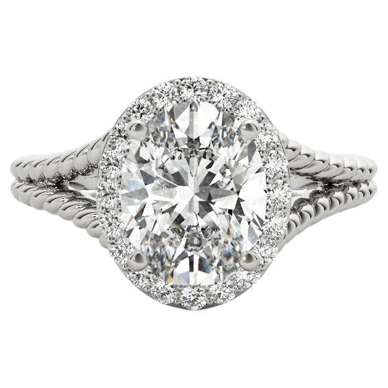 GIA 1.3 Carat Twisted Rope Split Shank Oval Halo 18K White Gold Diamond Ring (bague à diamant en or blanc 18K)