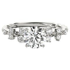 GIA 1.21ct Round Trellis Vine Twisted Rope Band 18K White Gold Diamond Ring