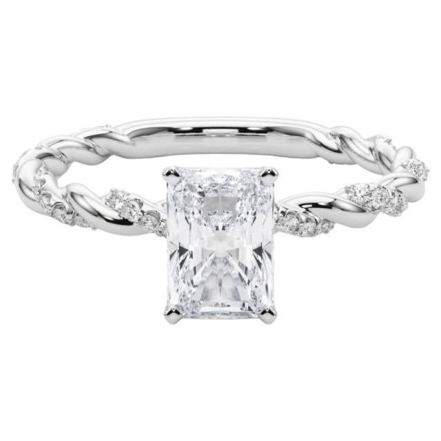 GIA 1.8ct Radiant Micro Pave Twisted Braid Band 18K White Gold Diamond Ring