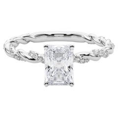GIA 1.8ct Radiant Micro Pave Twisted Braid Band 18K White Gold Diamond Ring