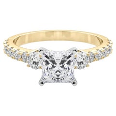GIA 1,5ct Princesse à trois pierres avec tige en diamant Bague en or jaune 18K pour diamants