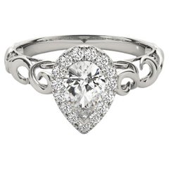 GIA Certified 1.67 Carat Pear Halo Ribbon Cathedral Diamond Ring