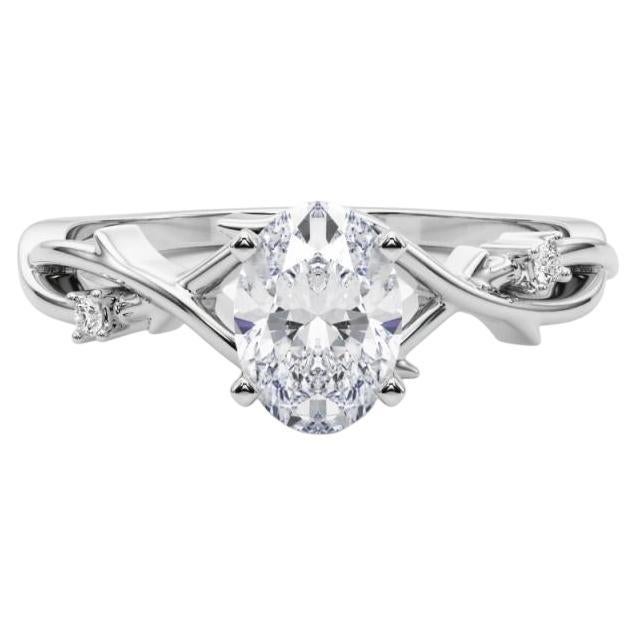 GIA 1.22 Carat Oval Vine Band Nature Inspired 18K White Gold Diamond Ring