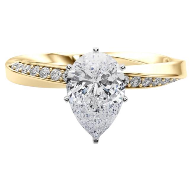 GIA 1,82ct Pear Solitaire Twisted Square Band Anello di diamanti in oro giallo 18K