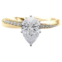 GIA 1.82ct Pear Solitaire Twisted Square Band 18K Yellow Gold Diamond Ring