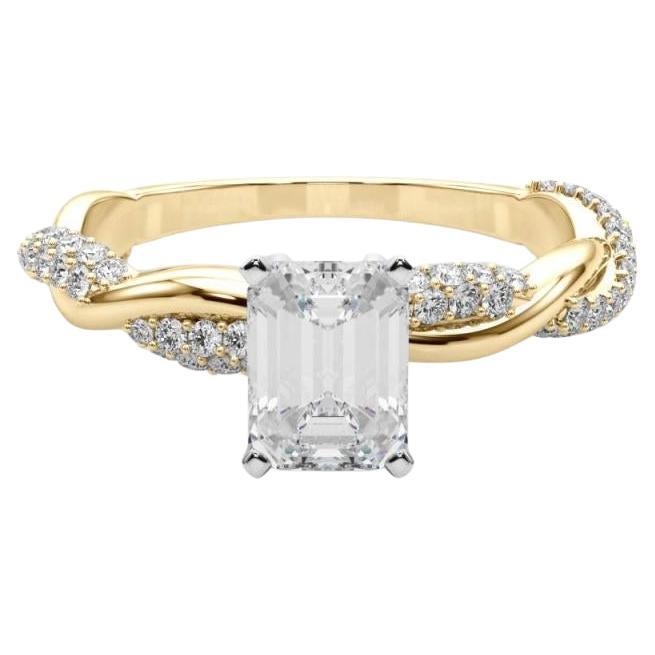GIA 1,18 Karat Smaragd Twisted Pave geflochtene Band 18K Gelbgold Diamant Ring
