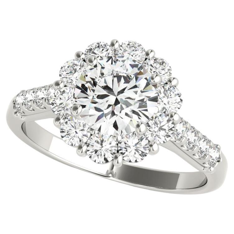 Anello con diamante rotondo certificato GIA da 1,2 carati con diamante a fiore e cluster di diamanti