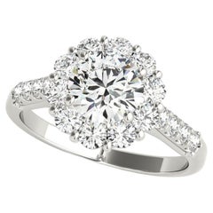 Anello con diamante rotondo certificato GIA da 1,2 carati con diamante a fiore e cluster di diamanti