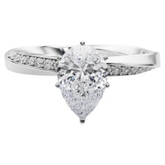 GIA 1.2ct Pear Solitaire Twisted Square Band 18K White Gold Diamond Ring