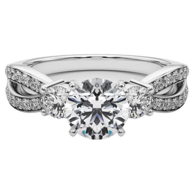 GIA 1.5ct Round Three-Stone Split Shank Pave 18K White Gold Diamond Ring (bague à trois pierres rondes pavées en or blanc)