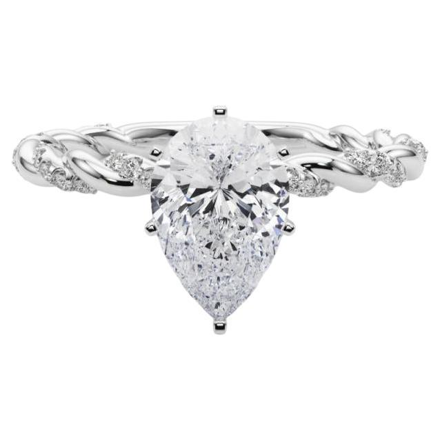 GIA 1.2ct Pear Micro Pave Twisted Braid Band 18K White Gold Diamond Ring