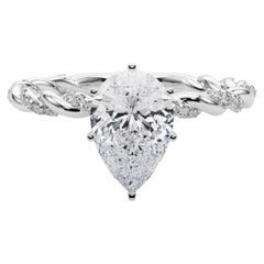 GIA 1.2ct Pear Micro Pave Twisted Braid Band 18K White Gold Diamond Ring