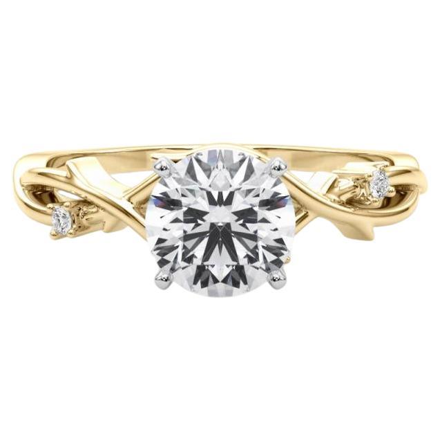 GIA Anello con diamante rotondo a forma di vite da 1,3 carati ispirato alla Nature in oro giallo 18K