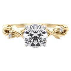 GIA Anello con diamante rotondo a forma di vite da 1,3 carati ispirato alla Nature in oro giallo 18K