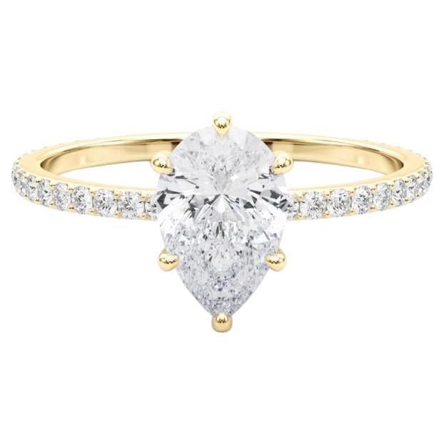 GIA Certified 1.2 Carat Pear Hidden Halo Pave Band Yellow Gold Diamond Ring