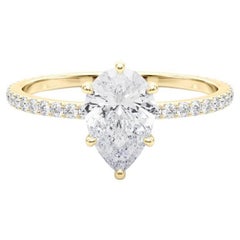 GIA Certified 1.2 Carat Pear Hidden Halo Pave Band Yellow Gold Diamond Ring