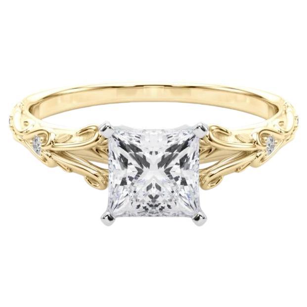 GIA 0.9ct Princess Vintage 3-Stone Heart
Vine 18K Yellow Gold Diamond Ring