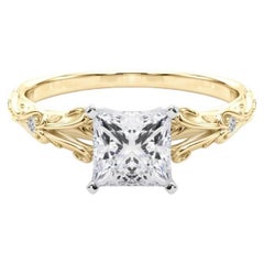 GIA 0.9ct Princess Vintage 3-Stone Heart
Vine 18K Yellow Gold Diamond Ring