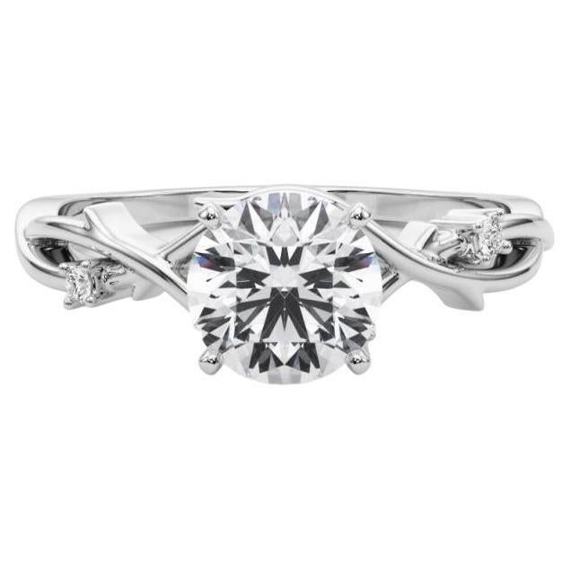 Anillo de diamantes de oro blanco de 18 quilates inspirado en la naturaleza, redondo, de 1,6 quilates GIA