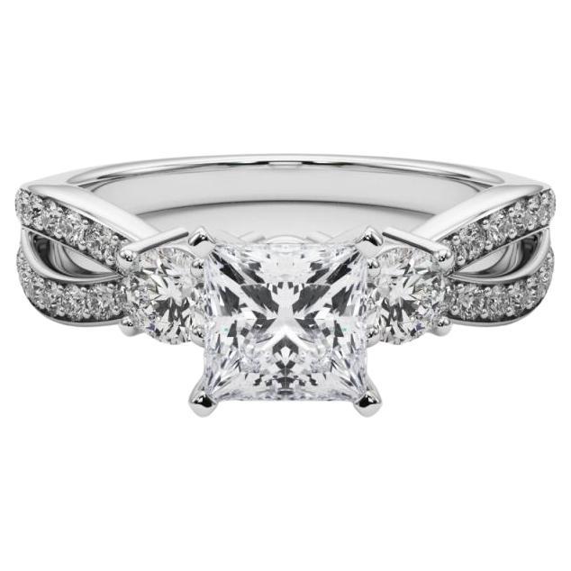 GIA 1.2ct Princess Three-Stone Split Shank Pave  Diamond Ring For Sale