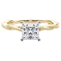 Bague à diamants certifiée GIA de 1,2 carat Princesse à anneau tressé torsadé