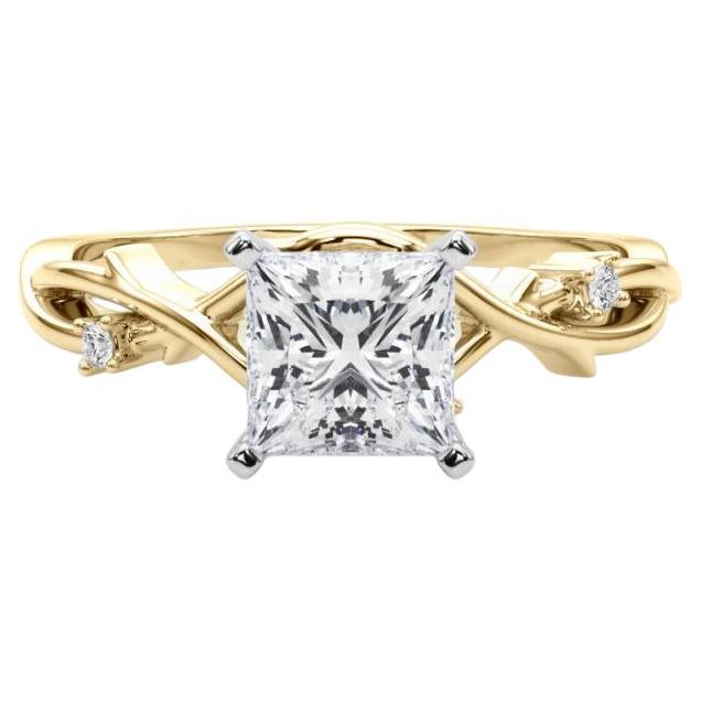 GIA 1.21 Carat Princess Vine Band Nature Inspired 18K Yellow Gold Diamond Ring