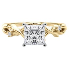 GIA 1.21 Carat Princess Vine Band Nature Inspired 18K Yellow Gold Diamond Ring