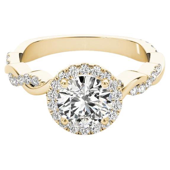Bague à diamant tressé certifiée GIA de 1,5 carat à halo rond entrelacé