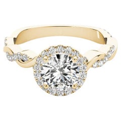 Bague à diamant tressé certifiée GIA de 1,5 carat à halo rond entrelacé