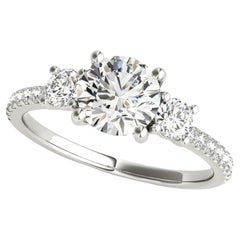 GIA 1.73 Carat Round Classic Three-Stone Pave 18K White Gold Diamond Ring (bague à diamant en or blanc 18K)