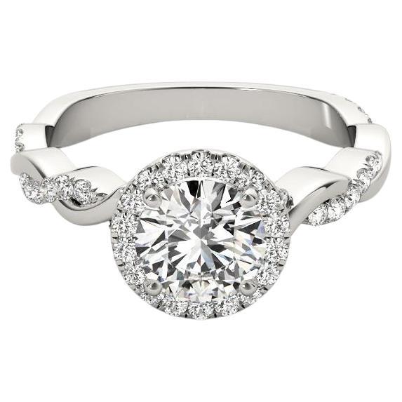 Bague à diamant tressé certifiée GIA de 0,8 carat en forme de halo rond entrelacé