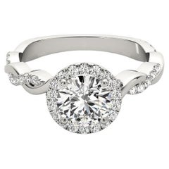 Bague à diamant tressé certifiée GIA de 0,8 carat en forme de halo rond entrelacé