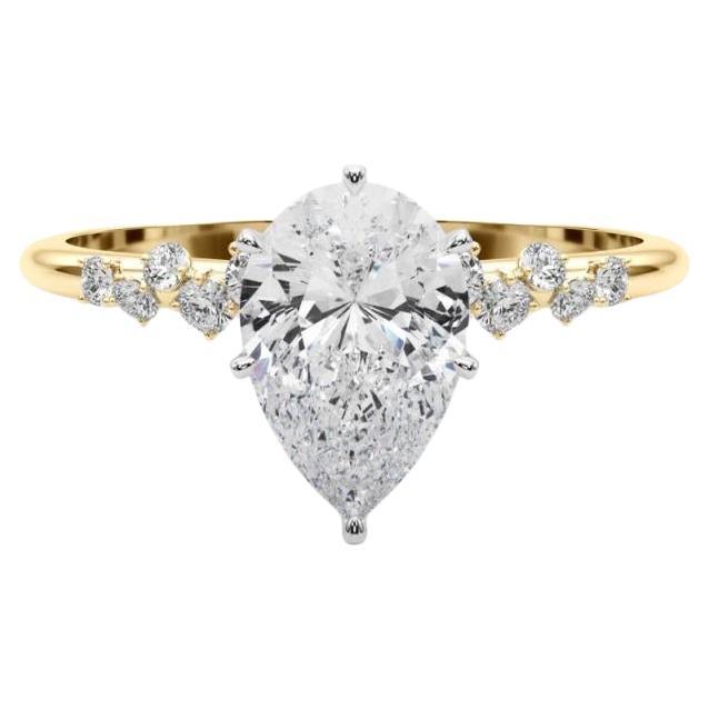 GIA 1.22 Carat Pear Cluster Trellis Solitaire 18K Yellow Gold Diamond Ring For Sale